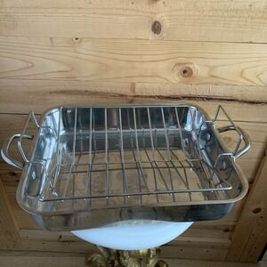 Wolfgang Puck 16" Stainless Roaster Handled With V Rack Turkey Ham Pan